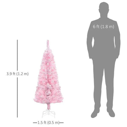 4 Ft Flocked Pencil Christmas Tree, Artificial Christmas Tree With Realistic Branches, Auto Open And Steel Base, Pink