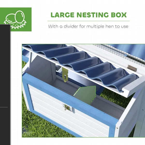 55.5 Inch Wooden Chicken Coop With Run Box, Nesting Box, Removable Tray, Ramp, Outdoor  For 2-3 Chickens, White
