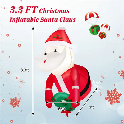3.3FT Inflatable Window Santa & Wreath: 2 Internal LED Lights, 3 Suction Cups + 1 Rope, 45s Inflation