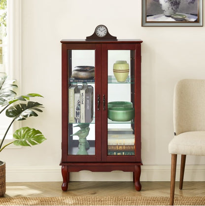 Curio Cabinet Lighted Curio Diapaly Cabinet With Adjustable Shelves And Mirrored Back Panel, Tempered Glass Doors
