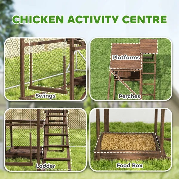 Wooden Chicken Activity Play Set With Perch, Swing, Ladder, Platforms, Feeder Storage, Coffee