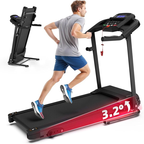 Compact Folding Treadmill For Home - 2.5HP Quiet Brushless Motor, 3-Level Incline