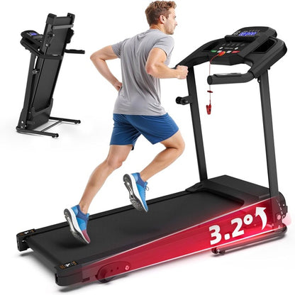 Compact Folding Treadmill For Home - 2.5HP Quiet Brushless Motor, 3-Level Incline