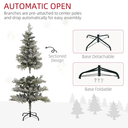 5 Feet Pencil Snow Flocked Artificial Christmas Tree With 517 Realistic Cypress Branches, Auto Open, Green