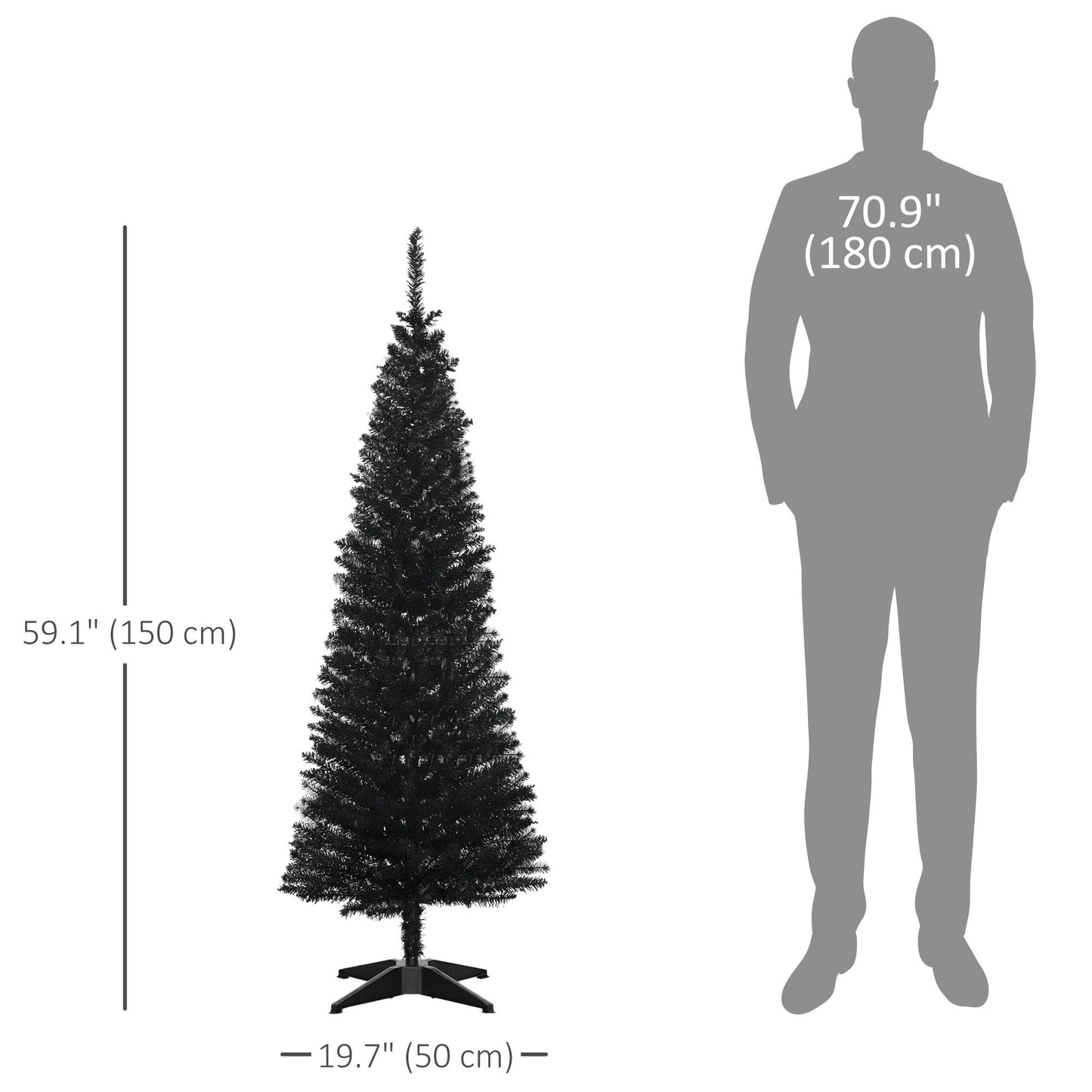 5FT Artificial Christmas Tree, Pencil Christmas Tree With Realistic Branches, Stable Stand, Black