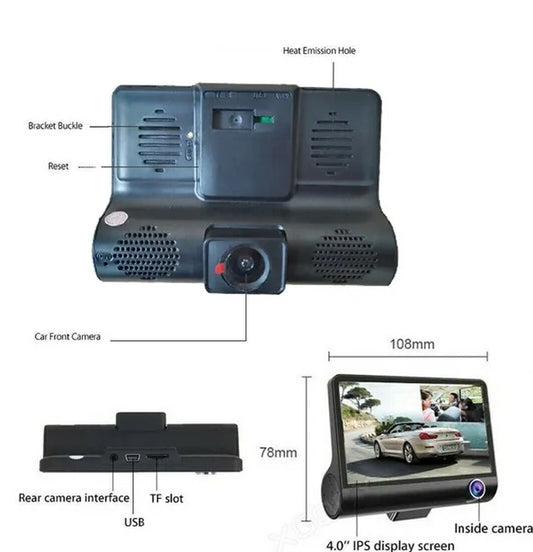 1080P 4  Dual Lens HD Car DVR Rearview Video Dash Cam Recorder Camera G Sensor