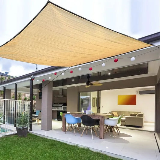 Beige Rectangle Square Sun Shade UV Blocking Breathable Vinyl Mesh Fabric For Outdoor Greenhouse Covers Plants Heavy Duty Commercial And Residential