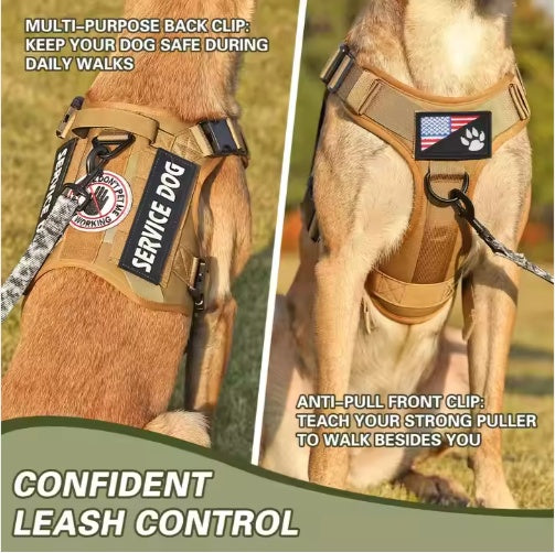 Hiphoppet US Local Tactical Service Dog Harness Vest Adjustable Reflective No Pulling Large Dog Harness With Metal Buckle