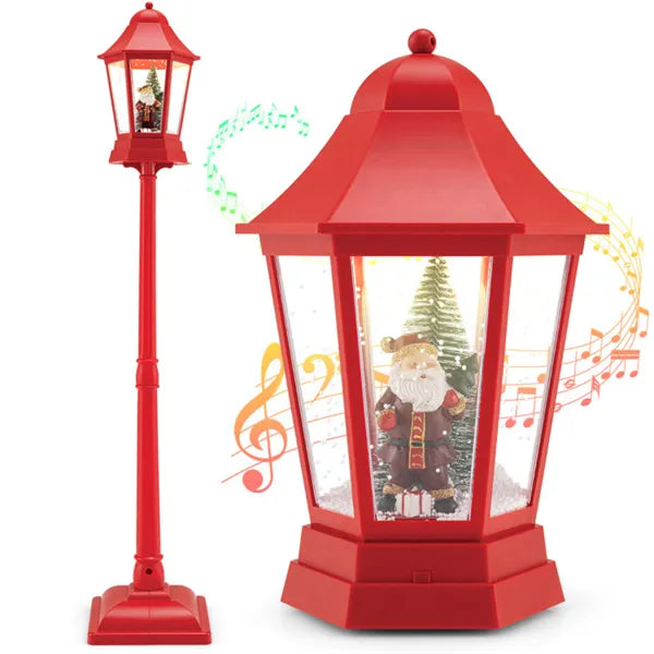 64" Christmas Streetlamp Lantern: 60 Warm LEDs, 8 Xmas Melodies, 2 Display Ways, ABS/PP/PVC, Red, 10.5×10.5×16.5" Lantern