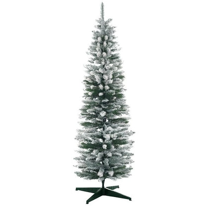 6ft Tall Pencil Artificial Christmas Tree, Holiday Decor With Snow Flocked Branches, Green