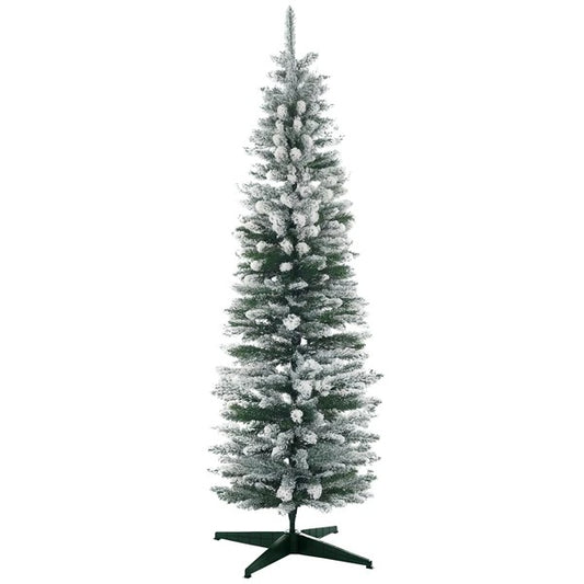 6ft Tall Pencil Artificial Christmas Tree, Holiday Decor With Snow Flocked Branches, Green