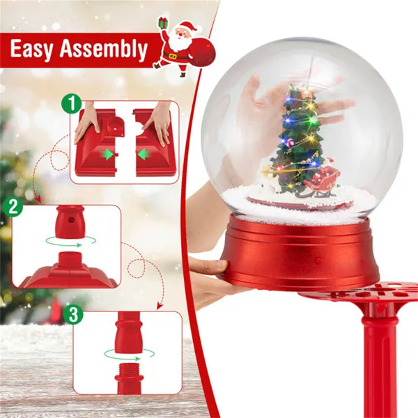 5 Ft Christmas Streetlamp Decor: 360° Rotating Santa/Snowman/Tree, 15 Colorful LEDs, 8 Tunes, 2 Modes (Stand/Tabletop)