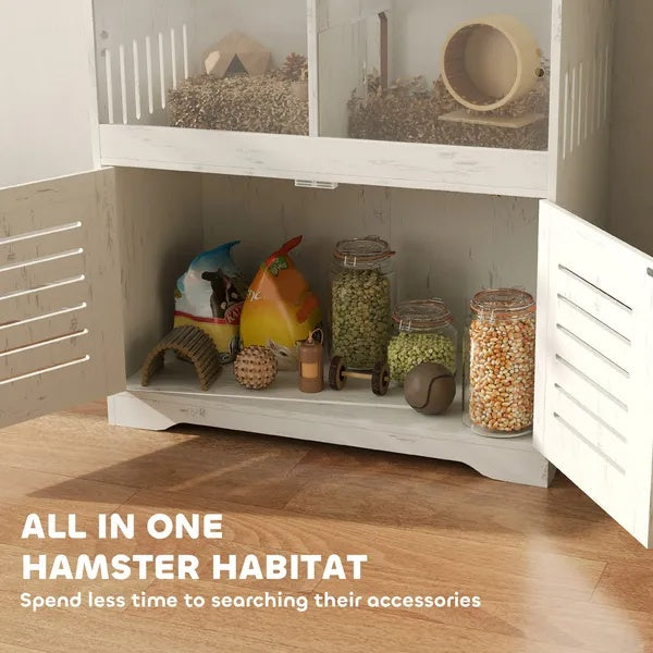 Large Hamster Cage For Multiple Small Pets, Rat Cage With Storage Cabinet, Clear Transparent Panels