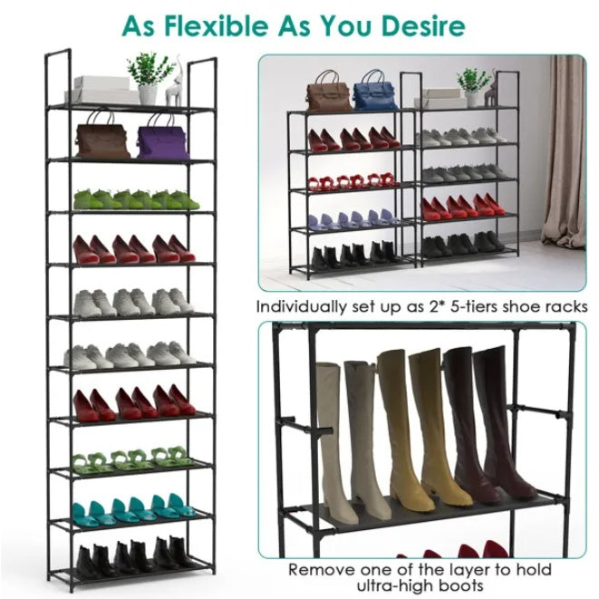 Space-Saving Tall Shoe Storage 10-Tier Shoe Rack