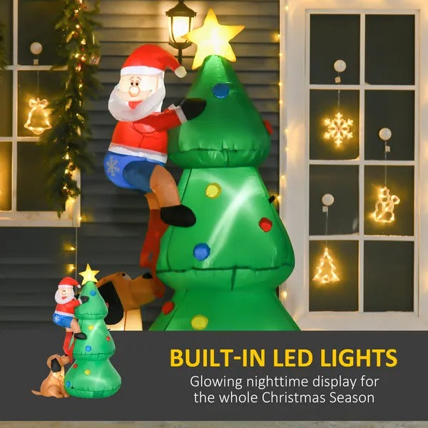 5.9ft Inflatable Christmas Tree, Santa Claus, Dog, LED Lights, Indoor, Outdoor, Home, Garden, Lawn, Decoration