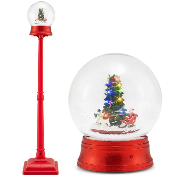 5 Ft Christmas Streetlamp Decor: 360° Rotating Santa/Snowman/Tree, 15 Colorful LEDs, 8 Tunes, 2 Modes (Stand/Tabletop)