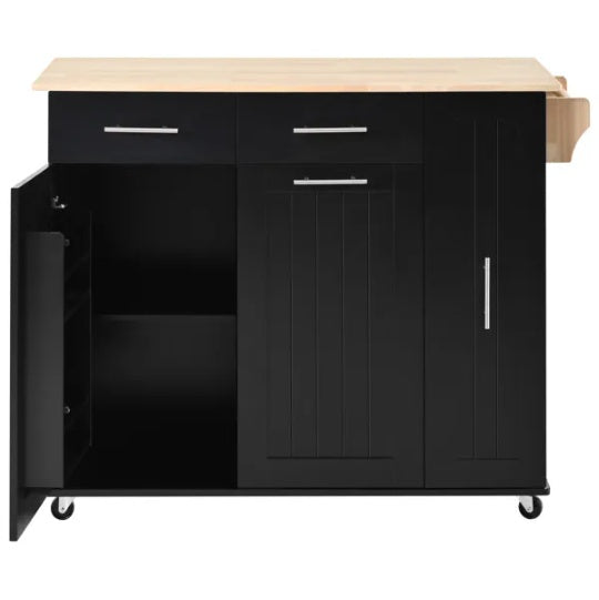 Kitchen Island With Drop Leaf, Kitchen Storage Cart With 3 Tier Pull Out Cabinet Organizer, Internal Storage Rack, Rolling Kitchen Cart On Wheels With Towel Rack, 2 Drawers, For Kitchen, Black