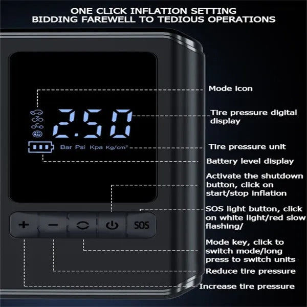 Mini Tire Inflator Tire Car Air Compressor LED Digital Display Air Compressor LED Lighting Can Be Used As A Power Bank