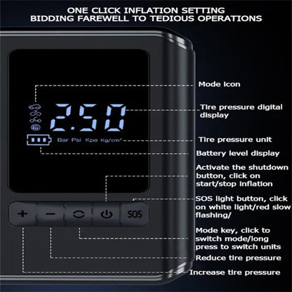 Mini Tire Inflator Tire Car Air Compressor LED Digital Display Air Compressor LED Lighting Can Be Used As A Power Bank
