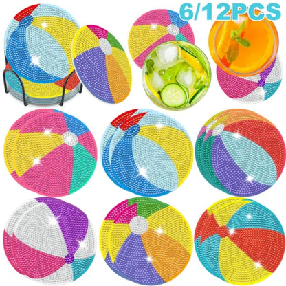 6Pack Beach Balls Rhinestones Art Painting Coaster Kit Summer Holiday DIY Rhinestones Painting Coasters