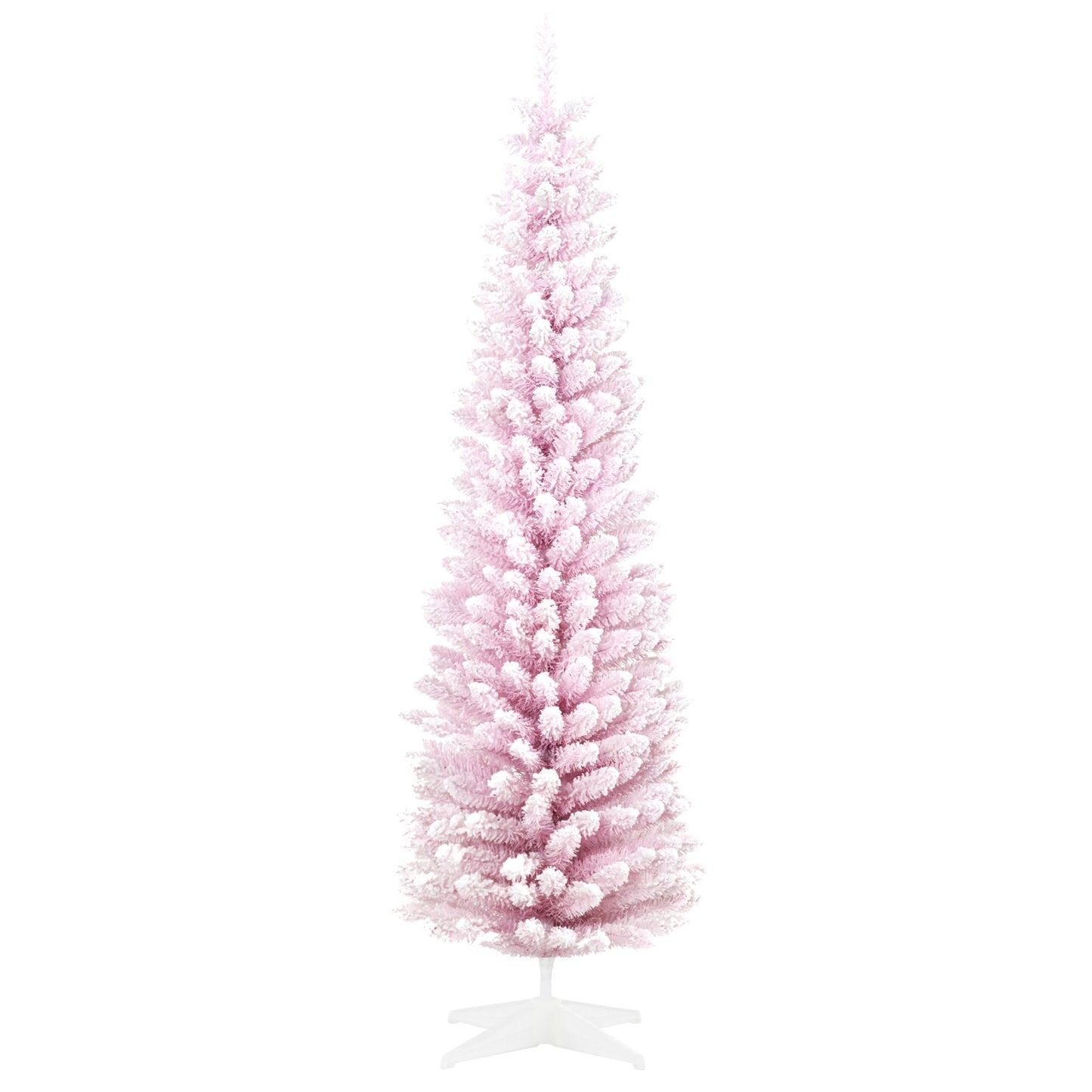 7ft Flocked Christmas Tree, Pencil Artificial Christmas Tree With Realistic Branches