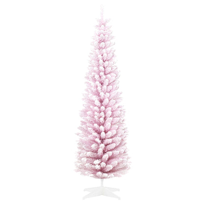 7ft Flocked Christmas Tree, Pencil Artificial Christmas Tree With Realistic Branches