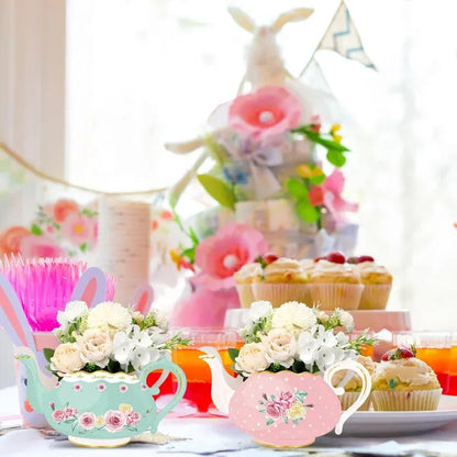 24 Pieces Tea Party Decorations Flower Boxes Spring Theme Princess Party Centerpiece Decorations 4 Style Cute Teapot Shape DIY Flower Box For Birthday Mother's Day Wedding Shower Party Table Decor