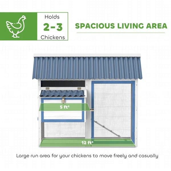 55.5 Inch Wooden Chicken Coop With Run Box, Nesting Box, Removable Tray, Ramp, Outdoor  For 2-3 Chickens, White