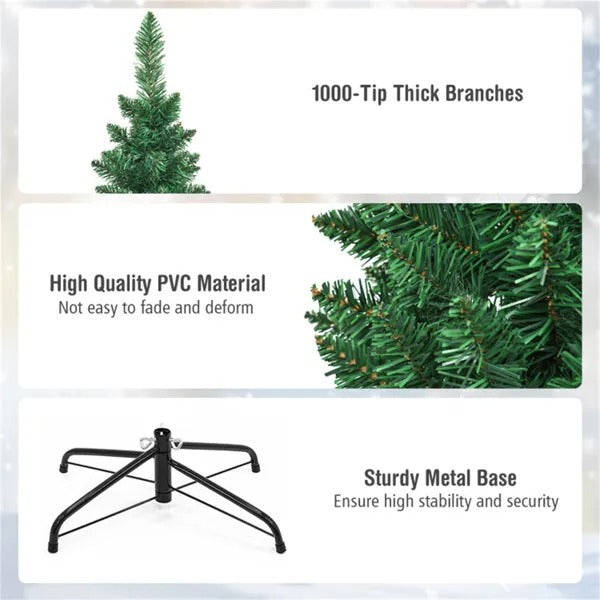 8ft Slim Pencil Christmas Tree - Space-Saving Design For Small Corners, 1000 Realistic PVC Branches With Flocked Finish
