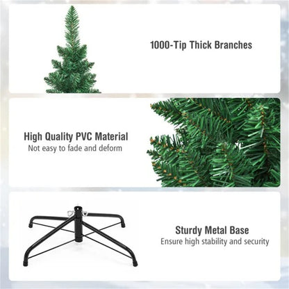 8ft Slim Pencil Christmas Tree - Space-Saving Design For Small Corners, 1000 Realistic PVC Branches With Flocked Finish