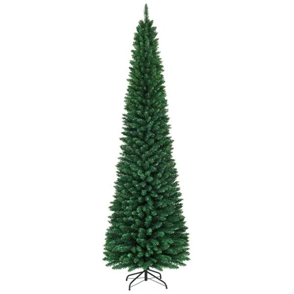 9ft Slim Pencil Christmas Tree - Space-Saving Design For Small Corners, 1500 Realistic PVC Branches With Flocked Finish