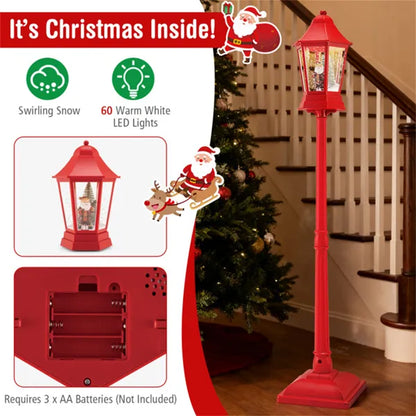 64" Christmas Streetlamp Lantern: 60 Warm LEDs, 8 Xmas Melodies, 2 Display Ways, ABS/PP/PVC, Red, 10.5×10.5×16.5" Lantern