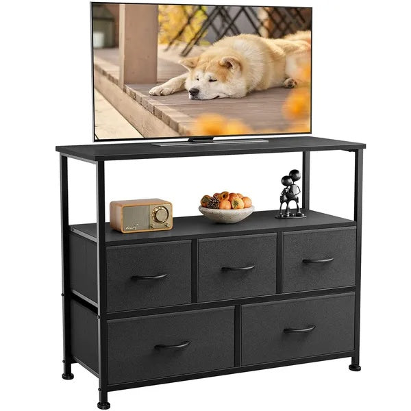Dresser For Bedroom, Chest Of Drawers, 5 Drawer Dresser, Closet Fabric Dresser With Metal Frame Tv Stand