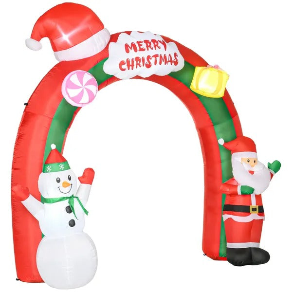 9ft Christmas Inflatable Archway With Santa Claus And Snowman For Outdoor, Blow Up Decoration With LED Lights