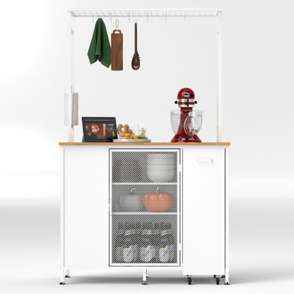 Kitchen Island With Storage Space Breakfast Bar With Folding Flip-Up Pane Large Storage