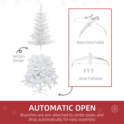5ft Artificial Christmas Tree With Pine Realistic Branches, Auto Open, For Indoor Decoration, White