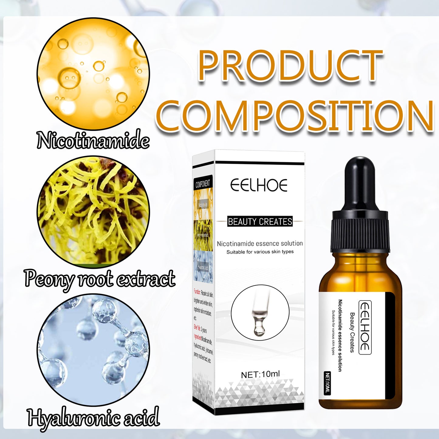 EELHOE Shrink Pore And Brighten Skin Essence, Moisturize And Lighten Spots Shrink Pores Nicotinamide Original Solution Essence