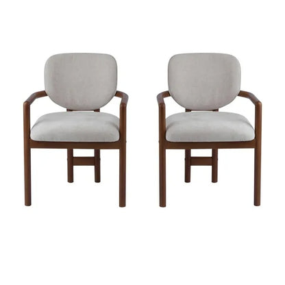 Dining Chairs Set Of 2 Upholstered Arm Chairs, Rubber Wood Accent Chairs Beige Fabric Seating, 300 LBS Weight Capacity