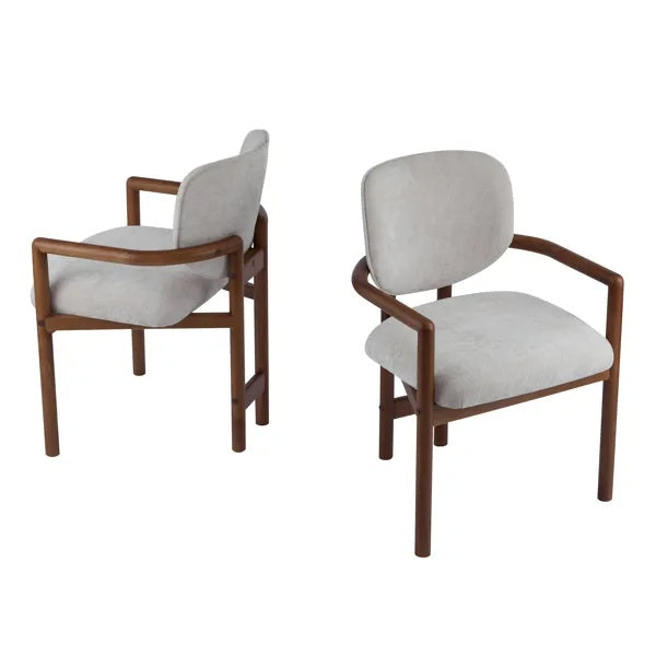 Dining Chairs Set Of 2 Upholstered Arm Chairs, Rubber Wood Accent Chairs Beige Fabric Seating, 300 LBS Weight Capacity