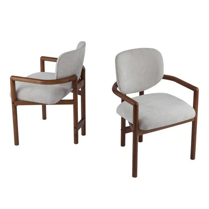 Dining Chairs Set Of 2 Upholstered Arm Chairs, Rubber Wood Accent Chairs Beige Fabric Seating, 300 LBS Weight Capacity