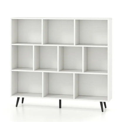 10 Cube Bookcase 3-Tier Modern Storage Organizer With 5 Metal Legs Bookshelves
