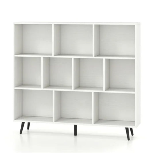 10 Cube Bookcase 3-Tier Modern Storage Organizer With 5 Metal Legs Bookshelves