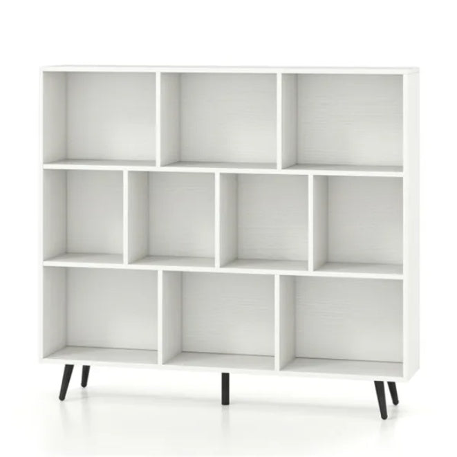 10 Cube Bookcase 3-Tier Modern Storage Organizer With 5 Metal Legs Bookshelves