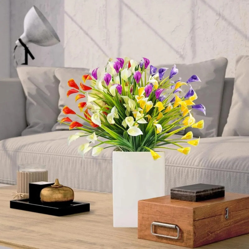 5 Bundles Artificial Calla Lilly Realistic UV Resistant Fake Flowers Faux Plastic Long Stem Plants For Indoor Planter Home Porch Yard Spring Summer Cemetery Decor