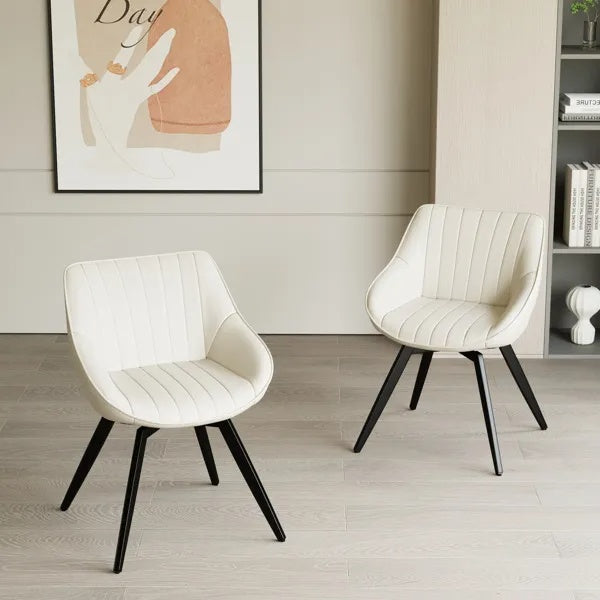 A Set Of 2 Dining Chairs, Medieval Modern Kitchen Dining Chair, PU Decorative Chairs With Black Metal Legs, Suitable For Home&kitchen White