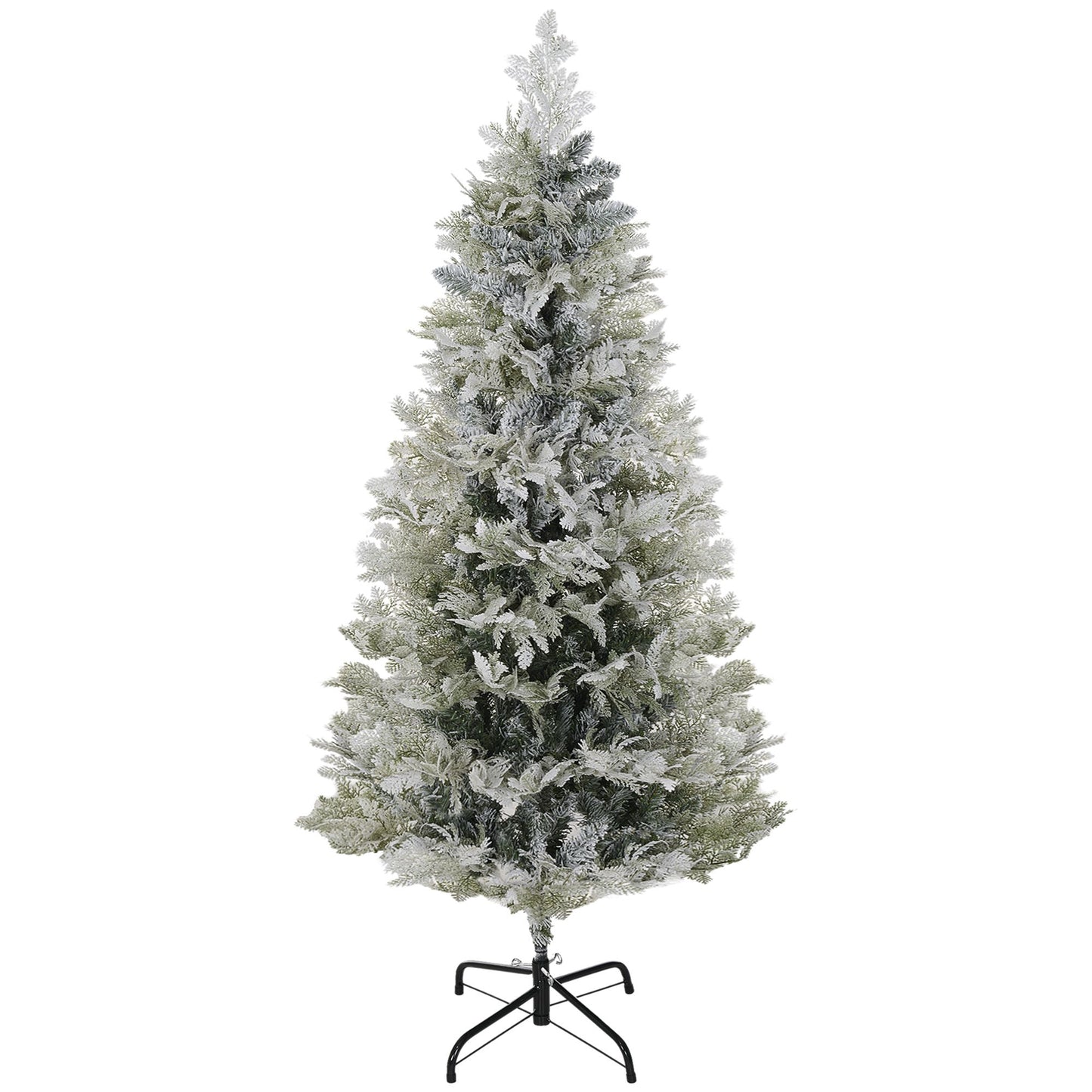 5 Feet Pencil Snow Flocked Artificial Christmas Tree With 517 Realistic Cypress Branches, Auto Open, Green