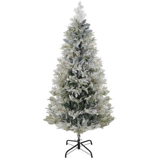 5 Feet Pencil Snow Flocked Artificial Christmas Tree With 517 Realistic Cypress Branches, Auto Open, Green