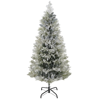 5 Feet Pencil Snow Flocked Artificial Christmas Tree With 517 Realistic Cypress Branches, Auto Open, Green