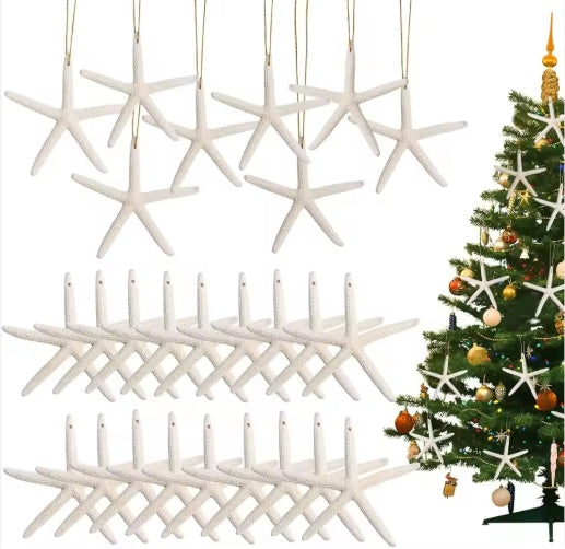 20 PCS Christmas Starfish Hanging Ornaments 3-4'' Natural Starfish With Rope
