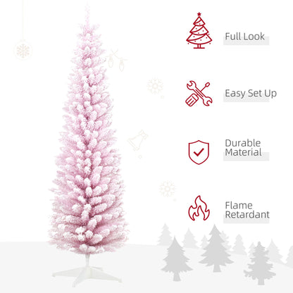 7ft Flocked Christmas Tree, Pencil Artificial Christmas Tree With Realistic Branches